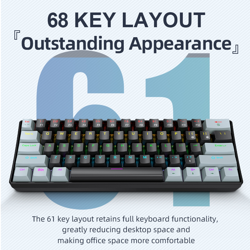 Keyboard Gaming Blue Switch - APAYADO K61 Mini-Mechanische Tastatur, verkabelt, 61