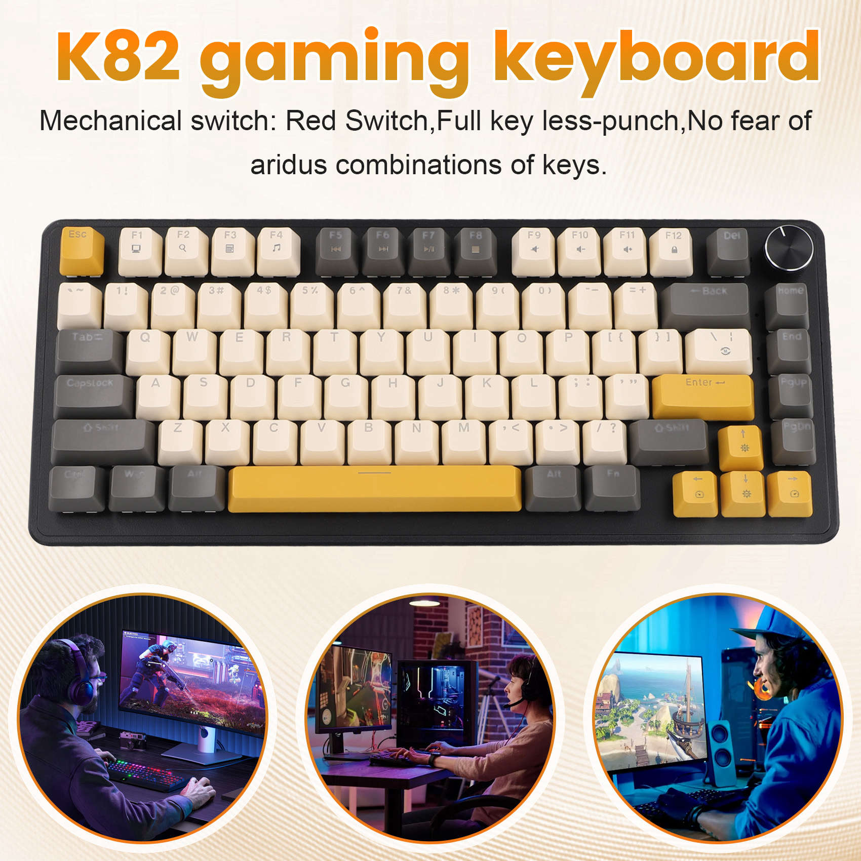 Keyboard Gaming Blue Switch - K82 Gaming-Tastatur mit Medienknopf, Hot-Swap-fähige Mechanische
