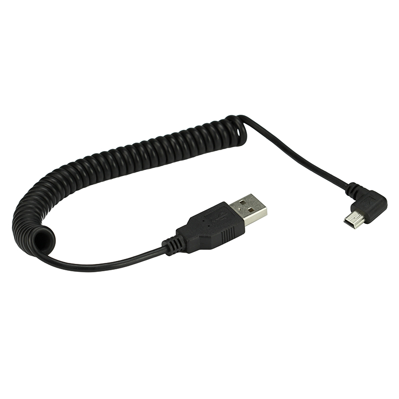 Coiled Usb Cable - MINI USB 5Pin 90 Grad Links
