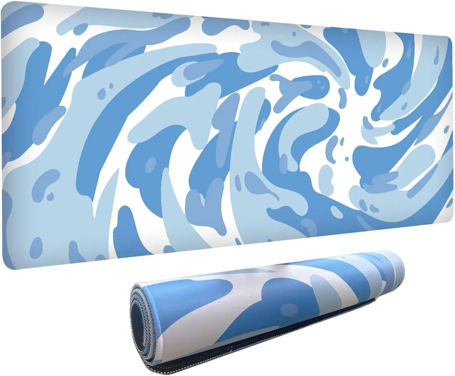Gaming Keyboard Blue - Hellblaues Camo-Wirbelmuster Gaming-Mauspad Rutschfeste Erweiterte Schreibtischunterlage