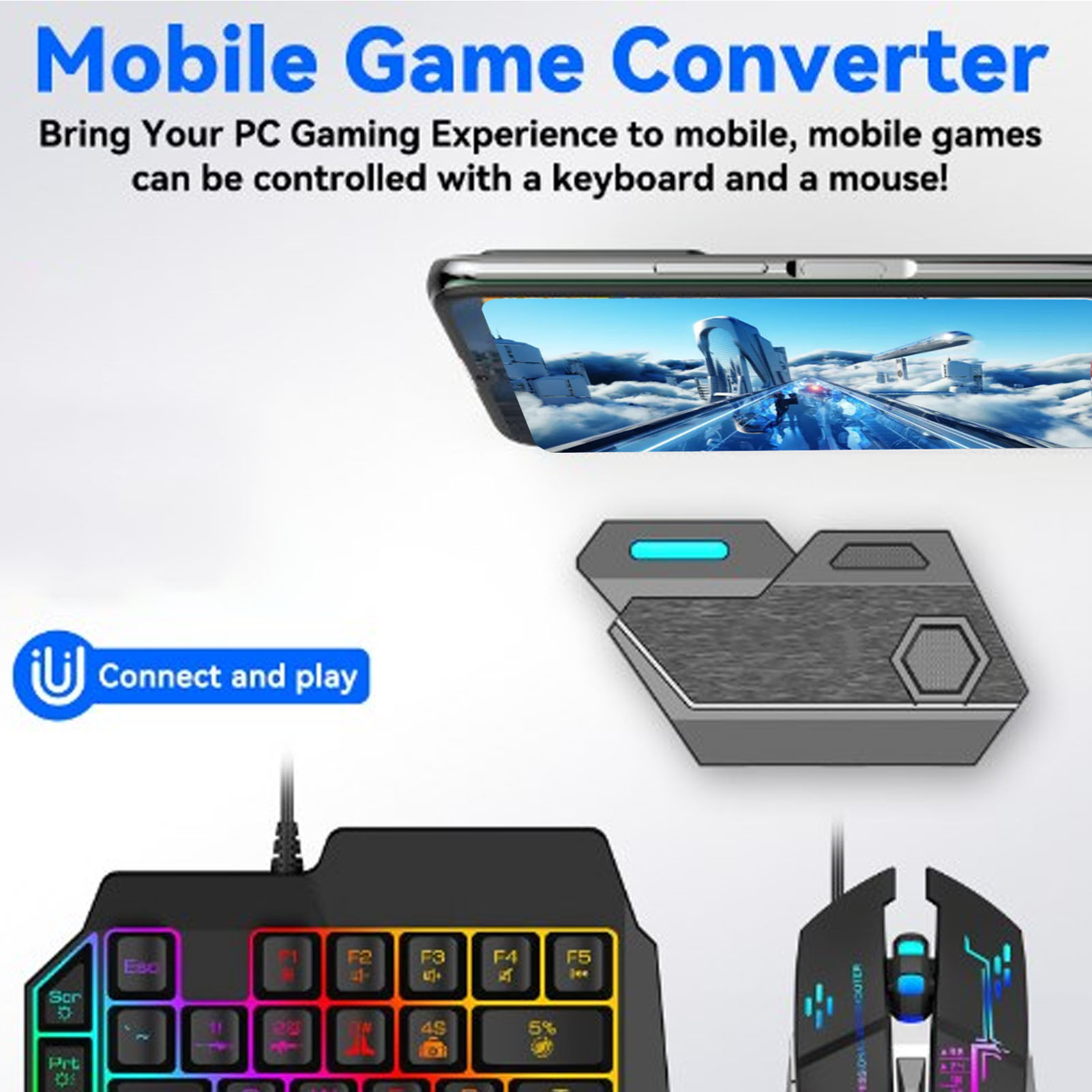 Gaming Keyboard Bluetooth - Handy-Spiel-Kombinationspaket, Bluetooth-Verbindung, einhändige Tastatur-Maus-Kombination, reaktionsfähig mit