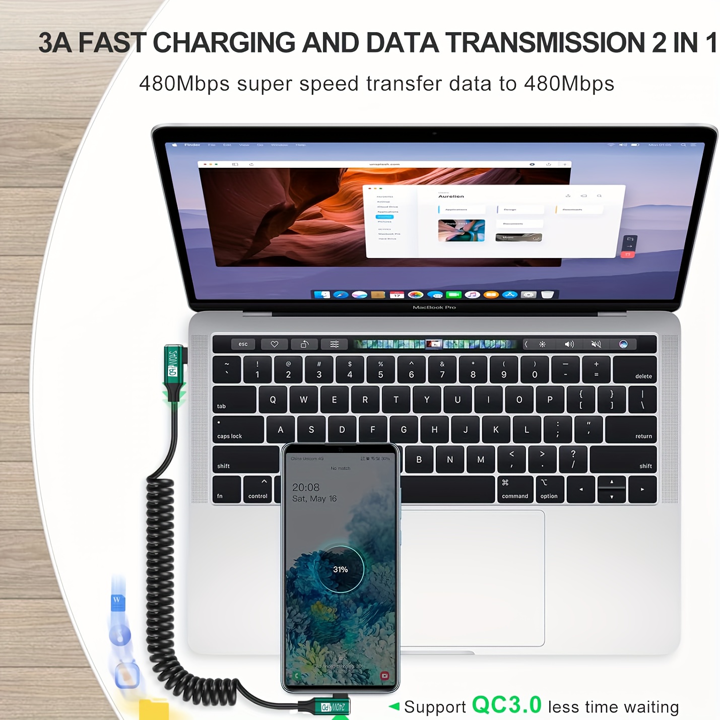 USB-C zu USB-C Spiralkabel mit – Coiled Usb Cable Bewertung und Preis