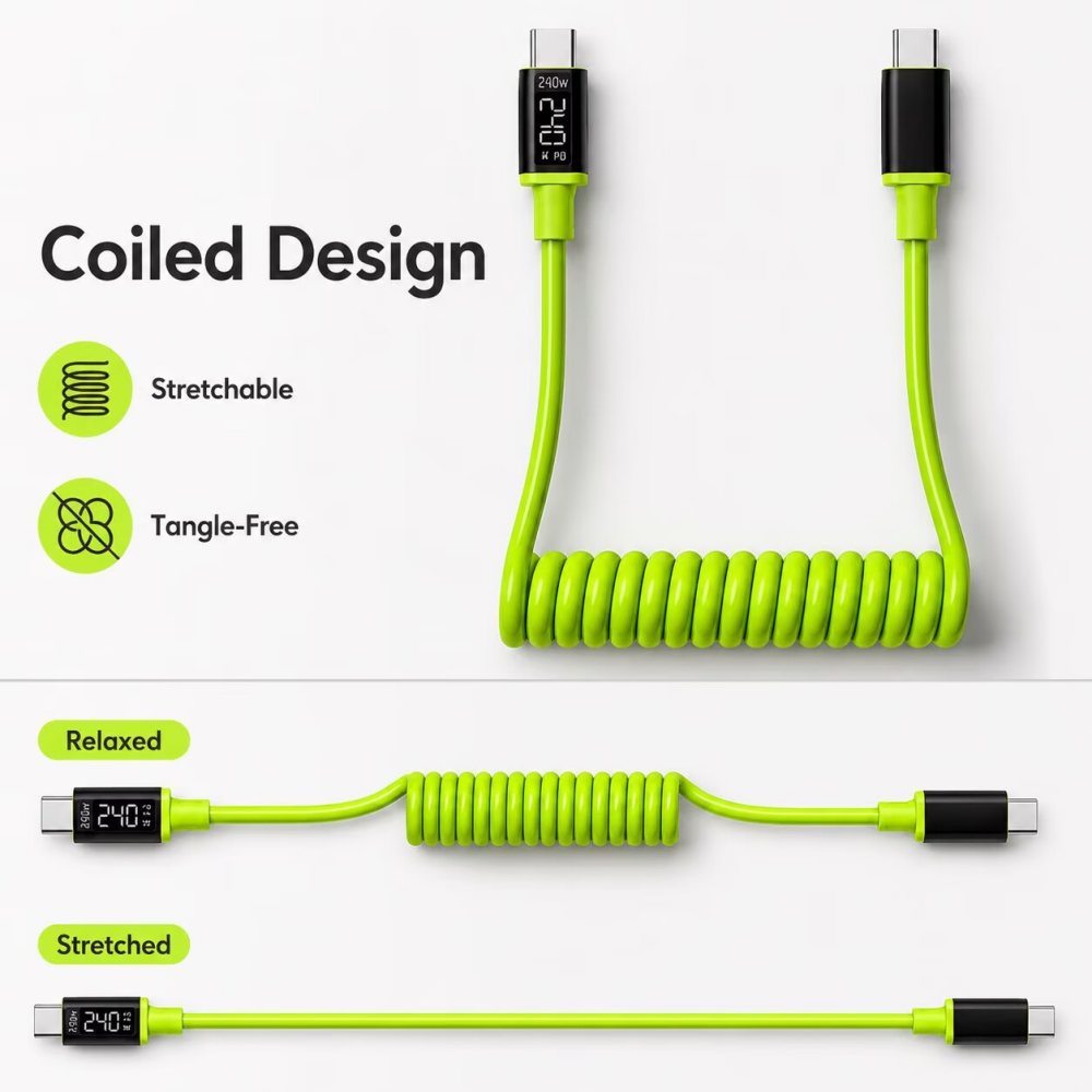 240W USB-C/USB-A auf C Spiralf – Coiled Usb Cable Bewertung und Preis